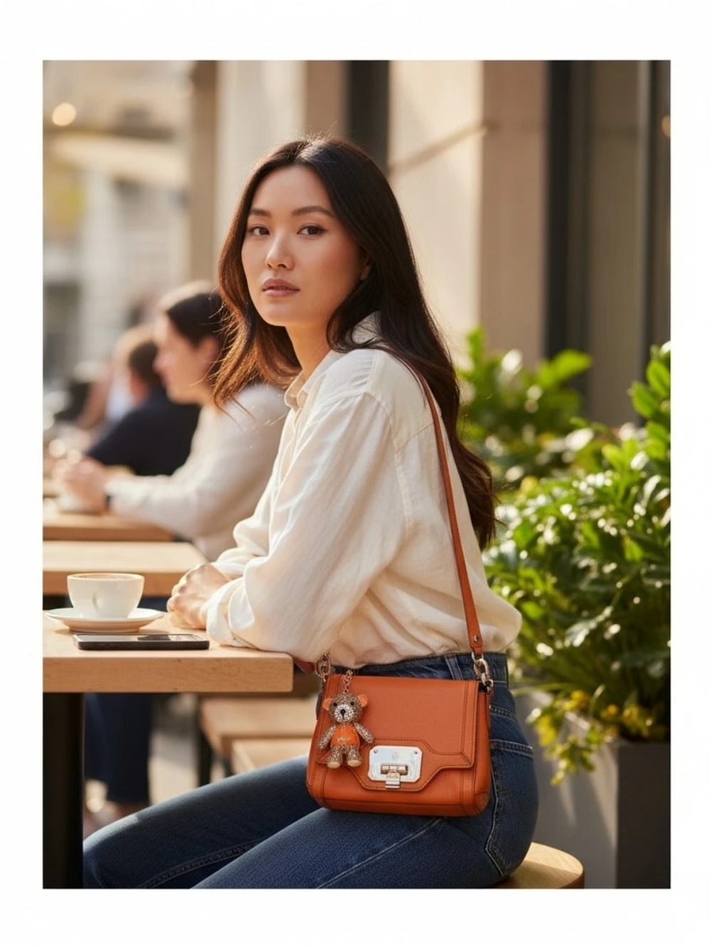 Cole Haan Persimmon/Orange Soft Smooth Leather Crossbody with Teddy Charm - Picture 1 of 6